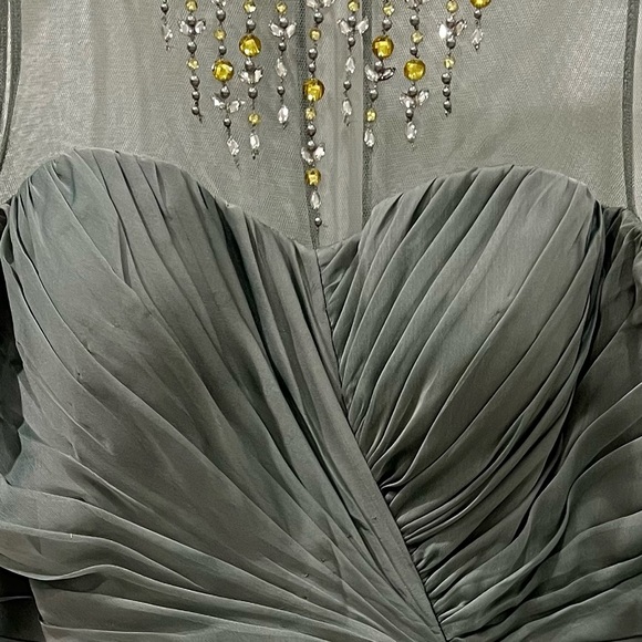 Adrianna Papell Womens Green Frosted Sage Beaded Evening Gown SIZE 16 - Picture 3 of 7